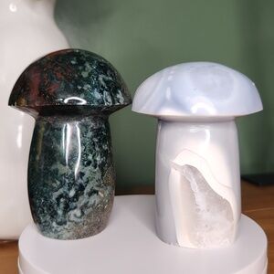 Ocean Jasper, Agate Mushroom Figurines, Set Of 2